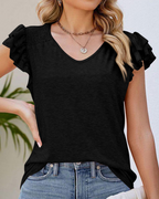 Hailey Women’s Ruffle Blouse – Short Sleeve Crew Neck Casual Elegant Summer Top