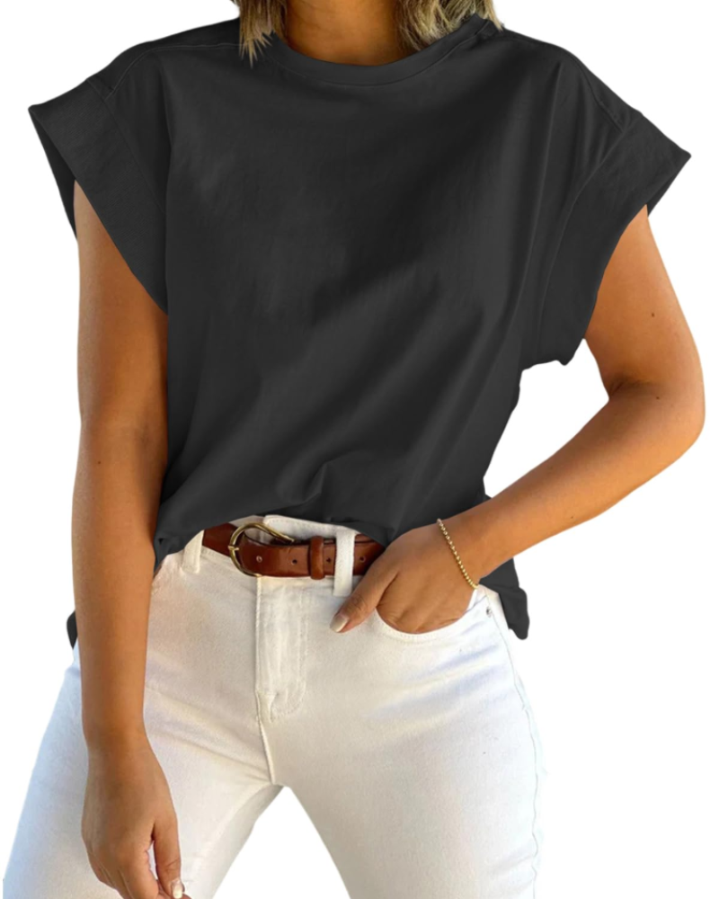 Ava Women's Cap Sleeve T-Shirt – Crew Neck Relaxed Fit Top for Work and Travel