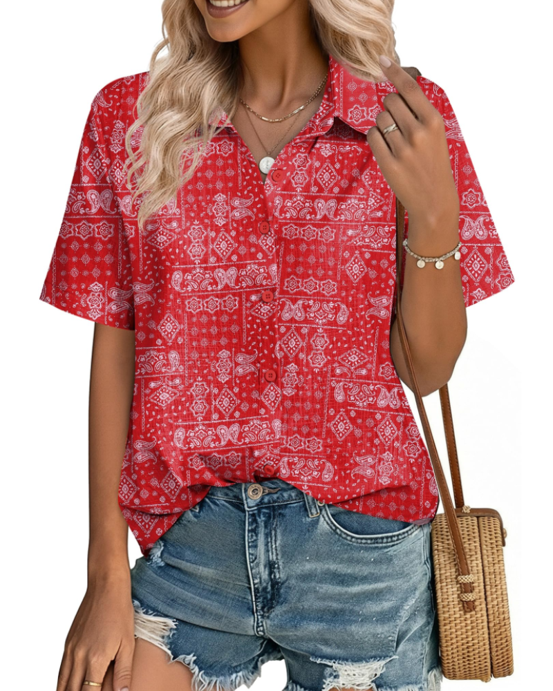 Charlotte Women's Cotton Linen Blouse – V-Neck Button Down Shirt for Work and Vacation