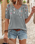 Ariana Women’s V-Neck Blouse – Short Sleeve Relaxed Fit Casual Elegant Top