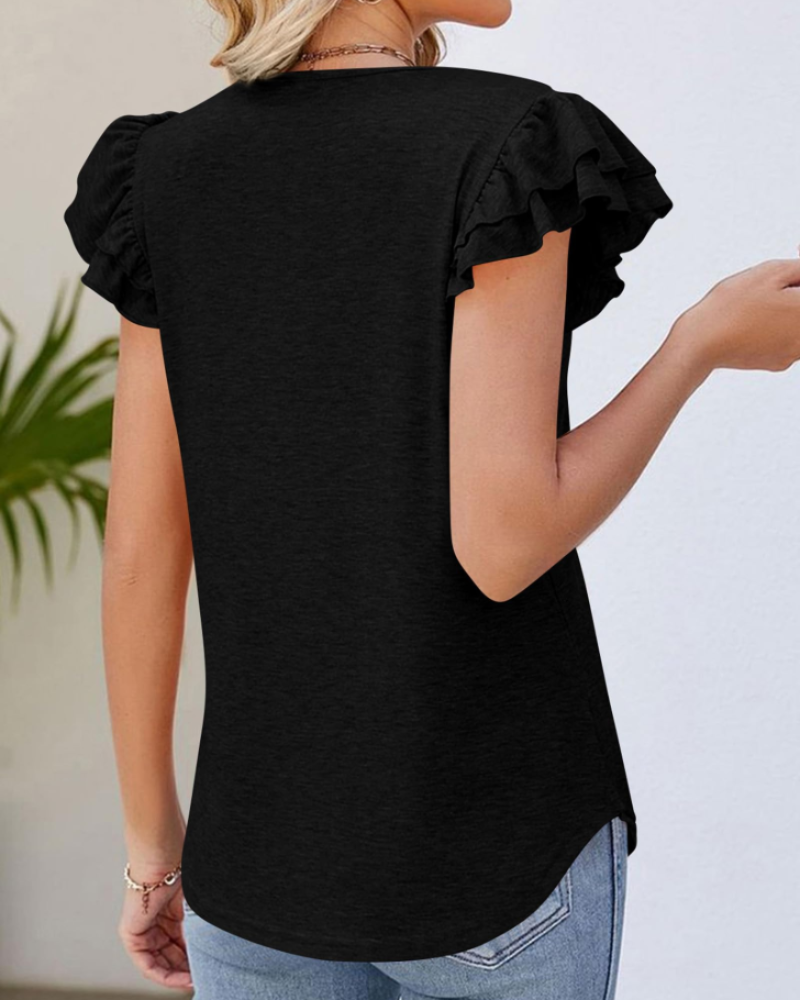 Hailey Women’s Ruffle Blouse – Short Sleeve Crew Neck Casual Elegant Summer Top
