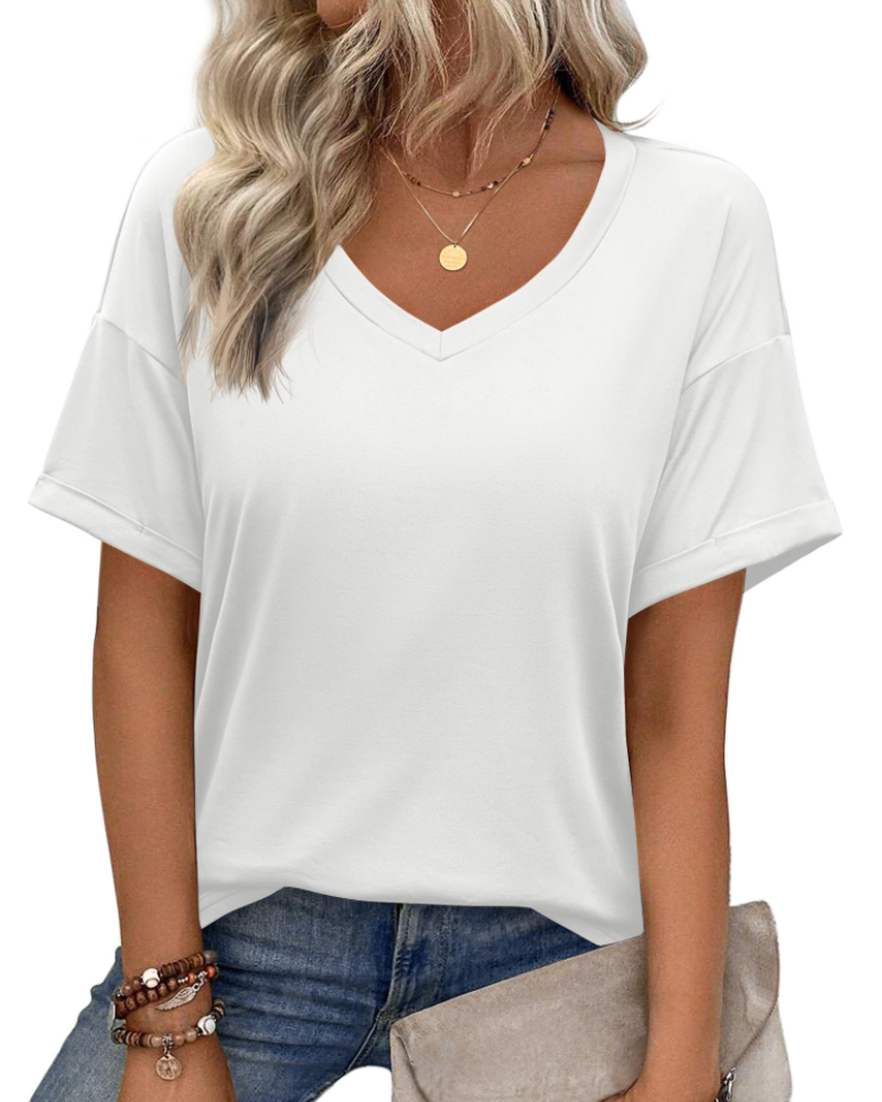 Mabel Women’s Tunic Top – V-Neck Printed Relaxed Fit Casual Summer Blouse Shirt