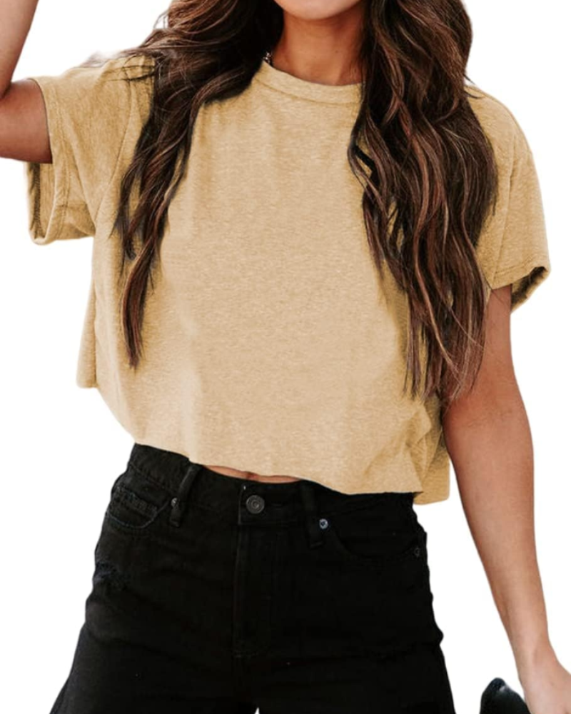 Talia Women's Cropped Oversized Top – Cut-Out Shoulder Athletic Gym Tee