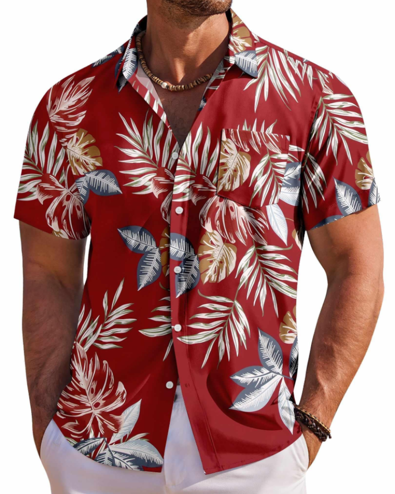 Jake Men's Hawaiian Shirt – Tropical Button Down Shirt with Chest Pocket for Summer