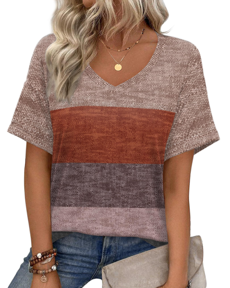 Mabel Women’s Tunic Top – V-Neck Printed Relaxed Fit Casual Summer Blouse Shirt