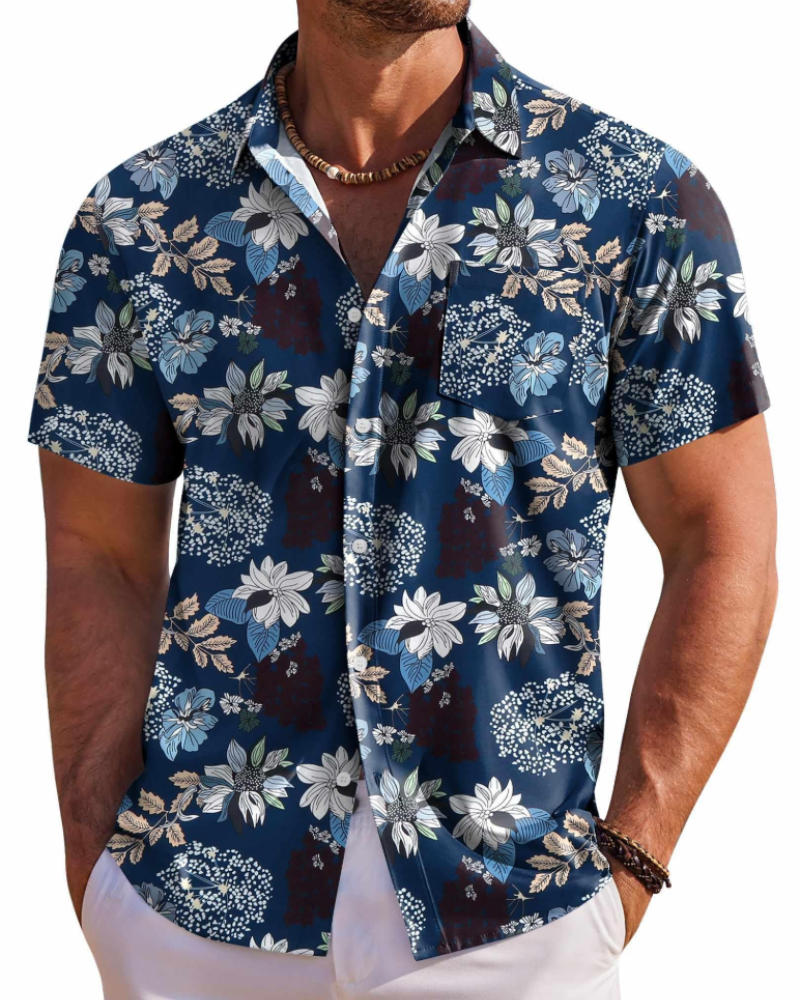 Jake Men's Hawaiian Shirt – Tropical Button Down Shirt with Chest Pocket for Summer