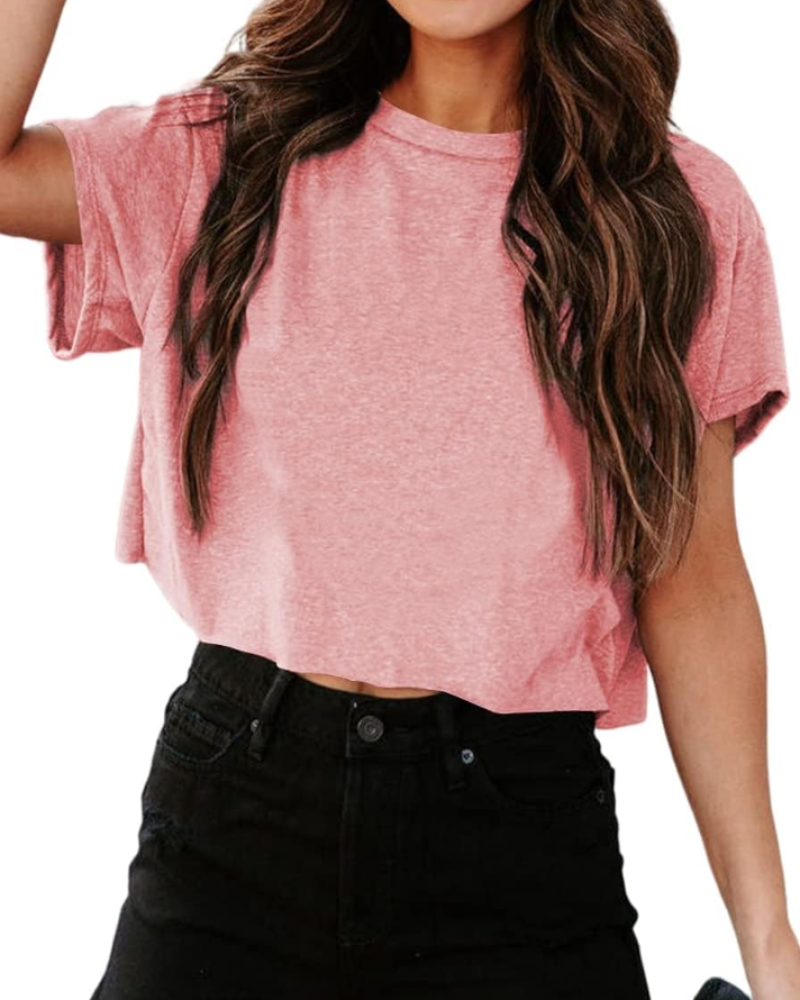 Talia Women's Cropped Oversized Top – Cut-Out Shoulder Athletic Gym Tee