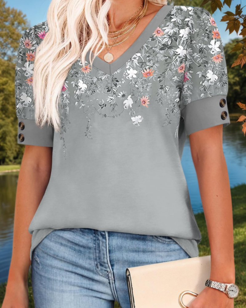 Ariana Women’s V-Neck Blouse – Short Sleeve Relaxed Fit Casual Elegant Top