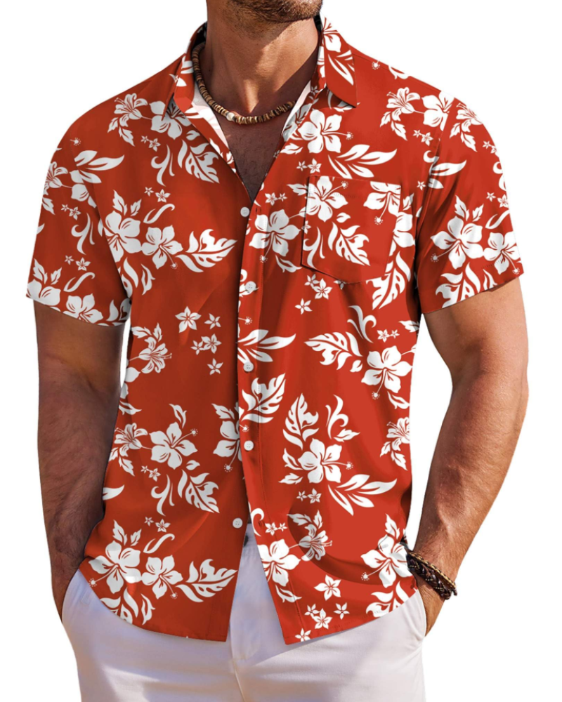 Jake Men's Hawaiian Shirt – Tropical Button Down Shirt with Chest Pocket for Summer