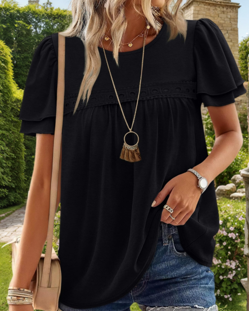 Ivy Women’s Peplum Blouse – V-Neck Ruffle Sleeve Relaxed Summer Top