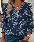 Gabrielle Women’s V-Neck Blouse – 3/4 Sleeve Ruched Cuff Smart Casual Top