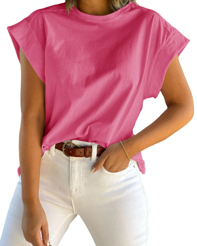 Ava Women's Cap Sleeve T-Shirt – Crew Neck Relaxed Fit Top for Work and Travel