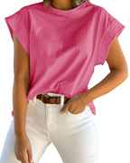 Ava Women's Cap Sleeve T-Shirt – Crew Neck Relaxed Fit Top for Work and Travel