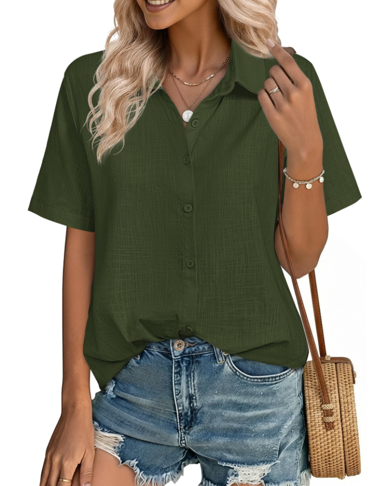 Charlotte Women's Cotton Linen Blouse – V-Neck Button Down Shirt for Work and Vacation