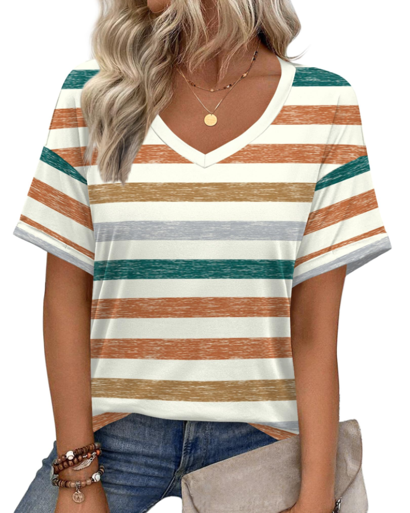 Mabel Women’s Tunic Top – V-Neck Printed Relaxed Fit Casual Summer Blouse Shirt