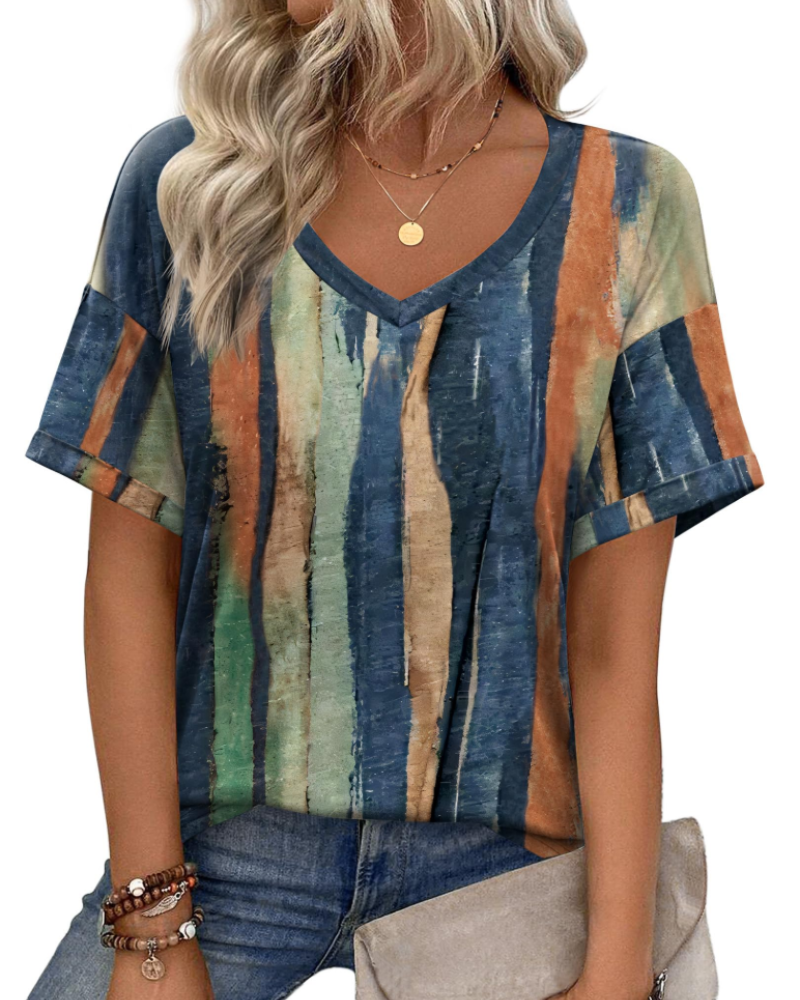 Mabel Women’s Tunic Top – V-Neck Printed Relaxed Fit Casual Summer Blouse Shirt