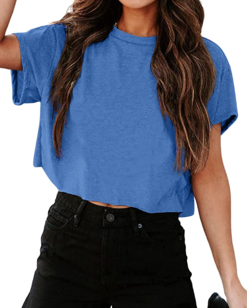 Talia Women's Cropped Oversized Top – Cut-Out Shoulder Athletic Gym Tee