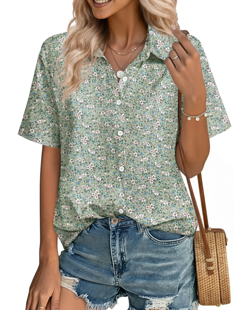 Charlotte Women's Cotton Linen Blouse – V-Neck Button Down Shirt for Work and Vacation