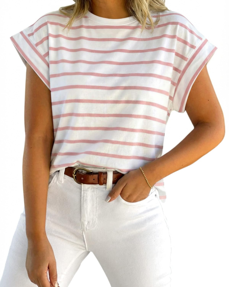 Ava Women's Cap Sleeve T-Shirt – Crew Neck Relaxed Fit Top for Work and Travel