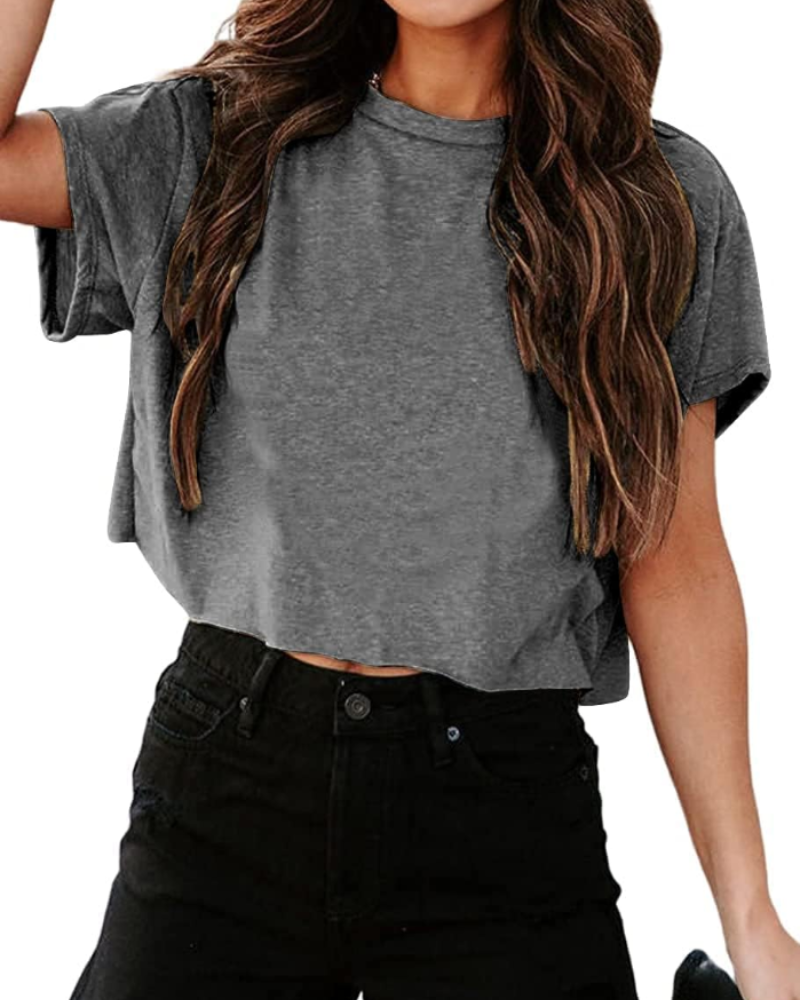 Talia Women's Cropped Oversized Top – Cut-Out Shoulder Athletic Gym Tee