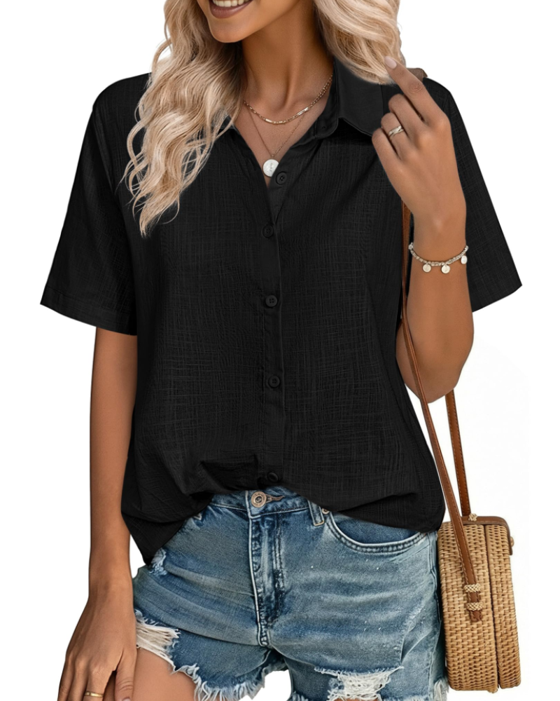 Charlotte Women's Cotton Linen Blouse – V-Neck Button Down Shirt for Work and Vacation
