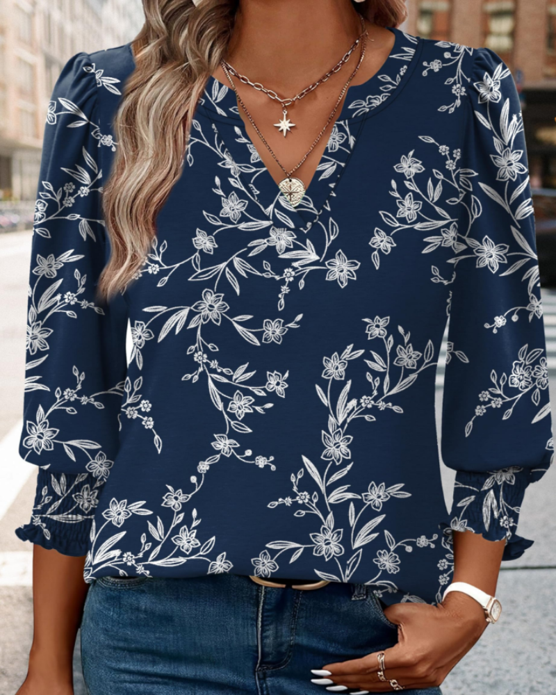 Audrey Women’s V-Neck Blouse – 3/4 Sleeve Ruched Cuff Smart Casual Top
