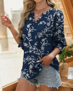 Gabrielle Women’s V-Neck Blouse – 3/4 Sleeve Ruched Cuff Smart Casual Top