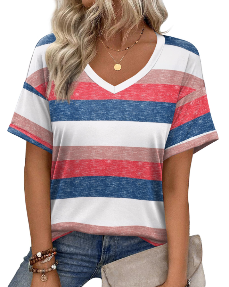 Mabel Women’s Tunic Top – V-Neck Printed Relaxed Fit Casual Summer Blouse Shirt