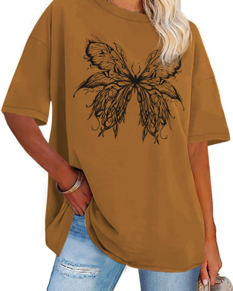 Mia Women's Oversized Graphic T-Shirt – Crew Neck Loose Fit Tee for Streetwear