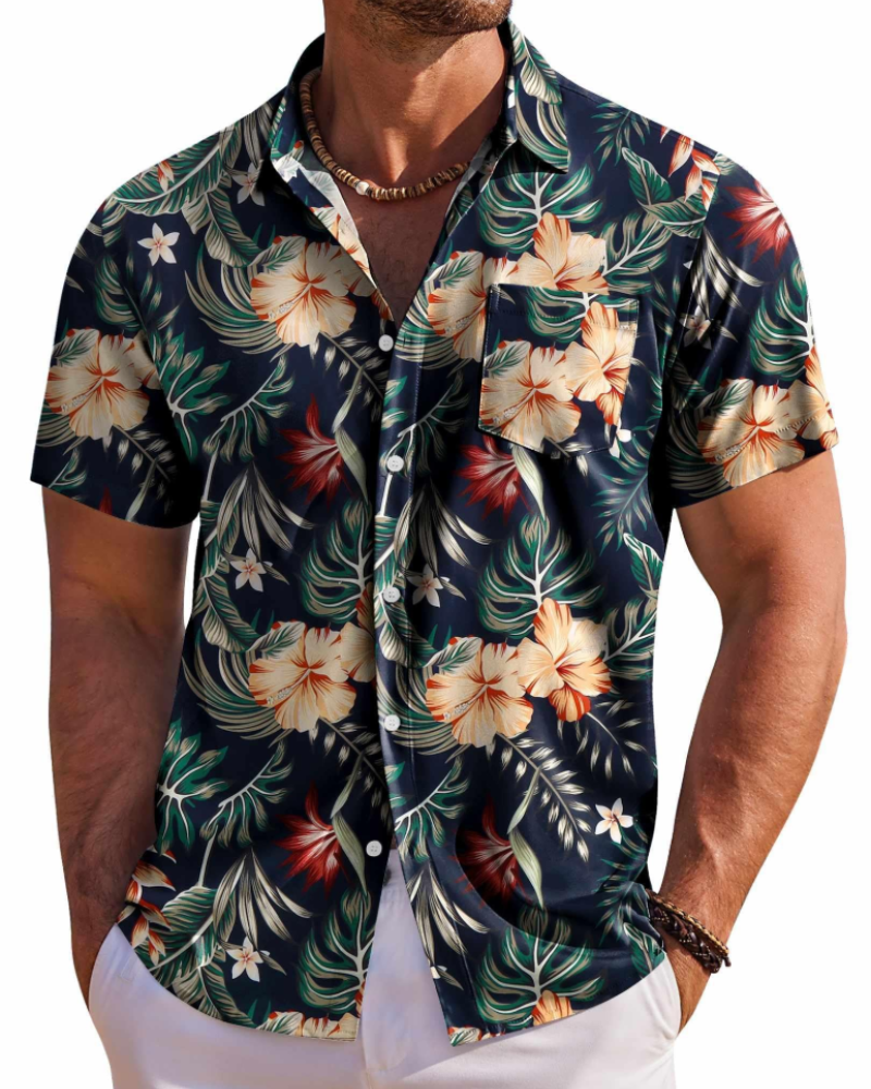 Jake Men's Hawaiian Shirt – Tropical Button Down Shirt with Chest Pocket for Summer