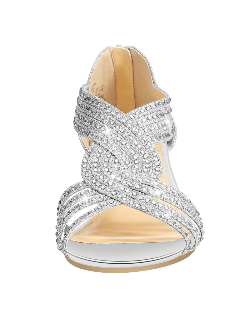 Gabriella Women's Rhinestone Wedge Sandals – Open Toe Wedding Shoes with Latex Insole