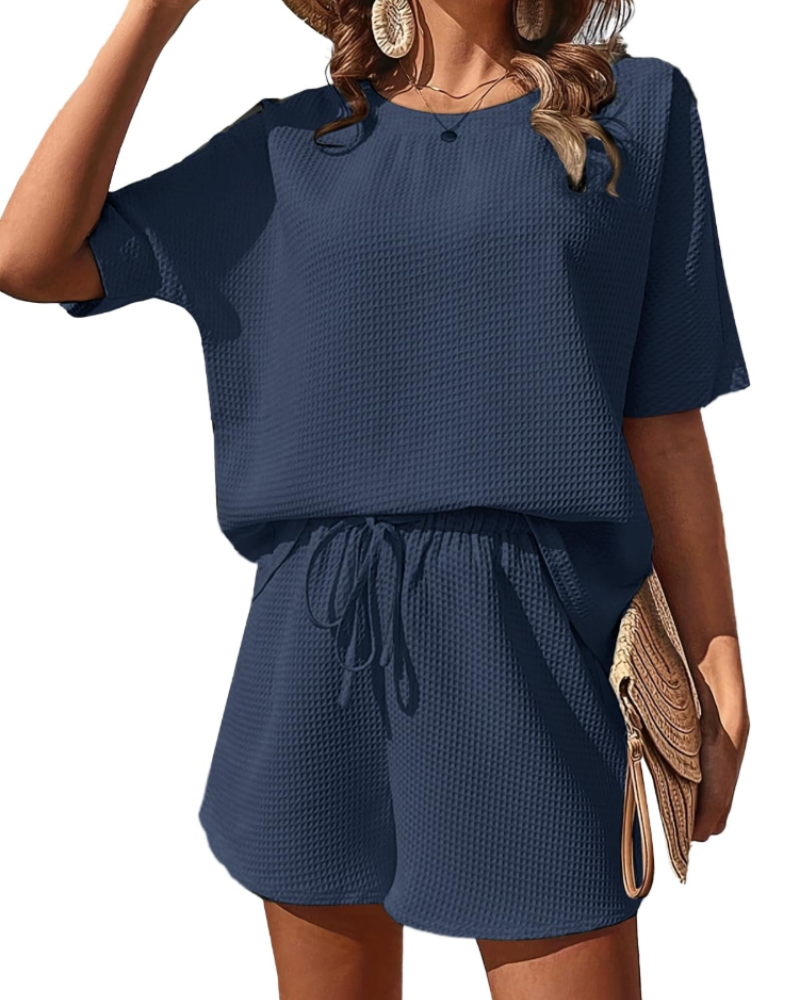 Nadia Women's Co-ord Set – Textured Top & High Waist Shorts Summer Casual Outfit
