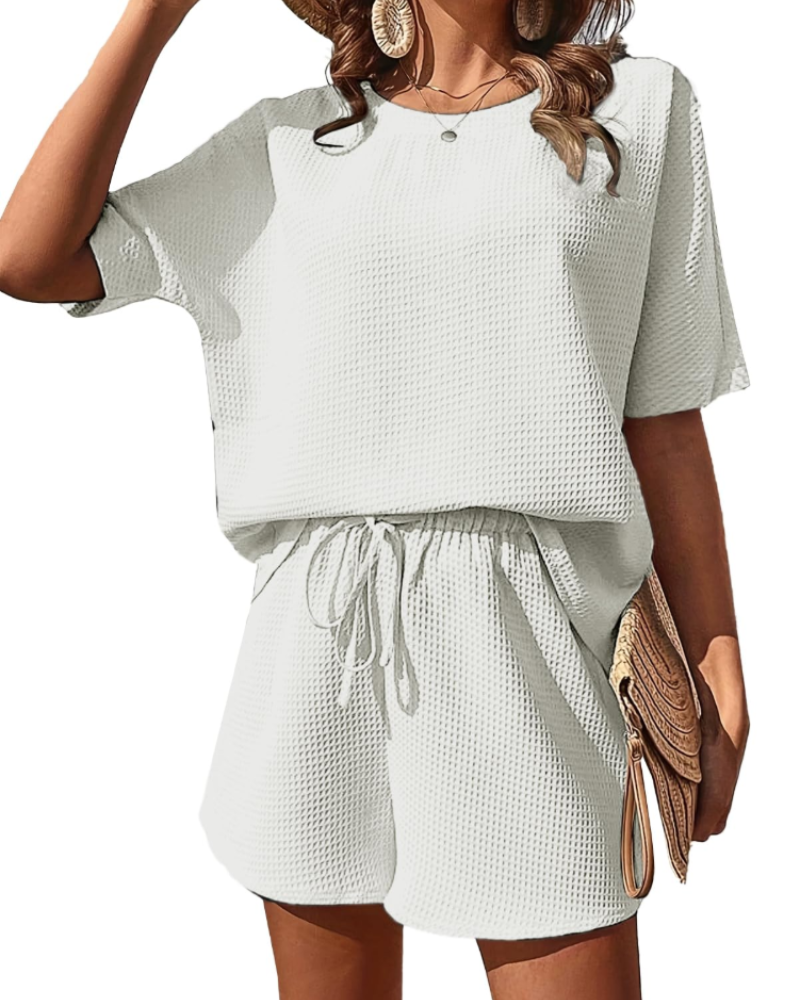 Nadia Women's Co-ord Set – Textured Top & High Waist Shorts Summer Casual Outfit