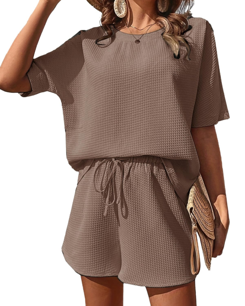 Nadia Women's Co-ord Set – Textured Top & High Waist Shorts Summer Casual Outfit
