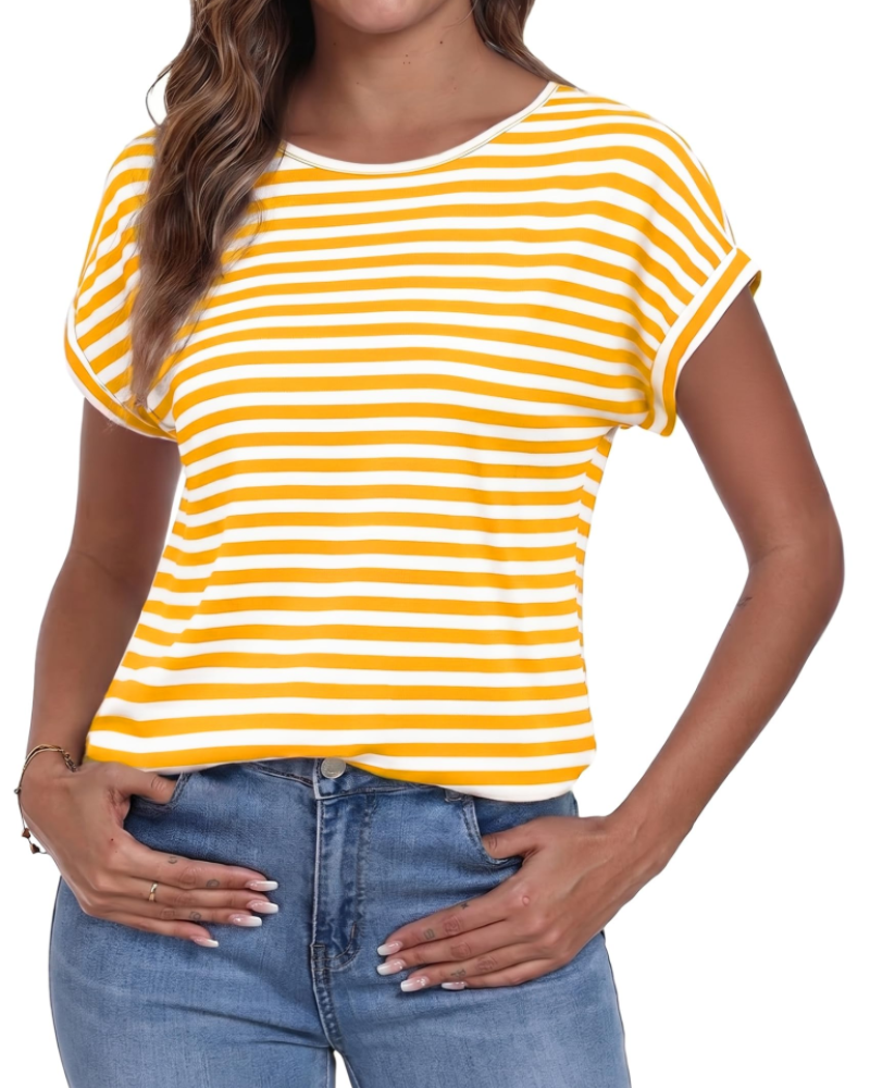 Emma Women's Striped T-Shirt – Crew Neck Short Sleeve Tee for Casual Summer Wear