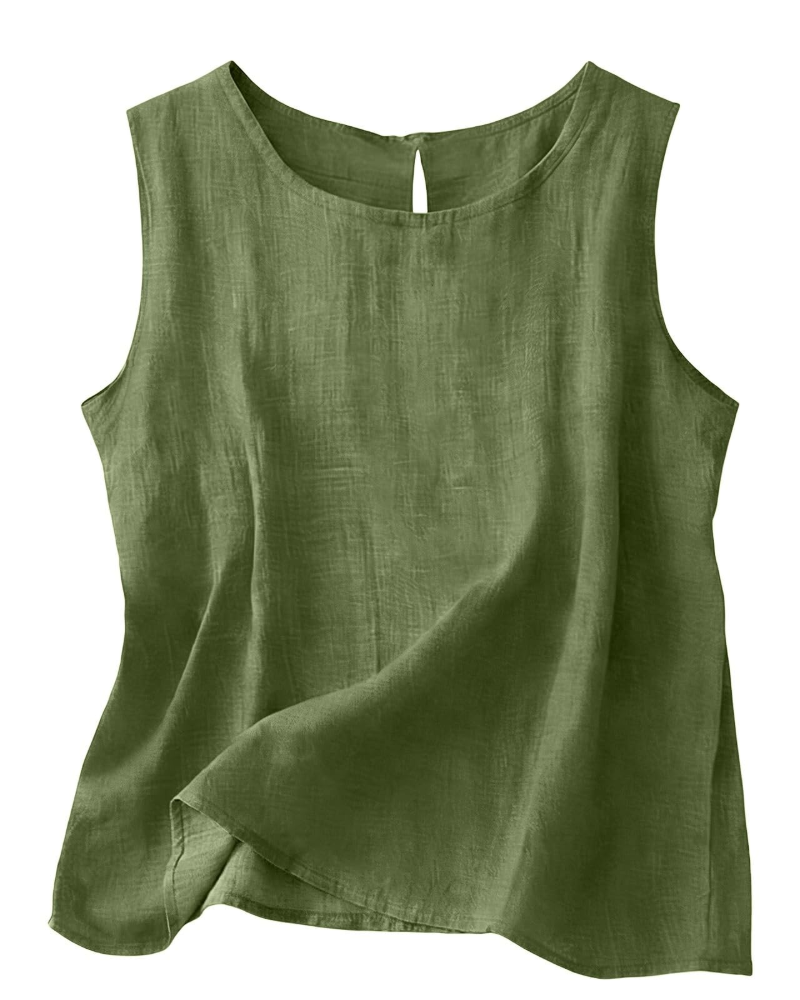 Claire Women's Cotton Linen Tank Top – Sleeveless Round Neck Top for Summer