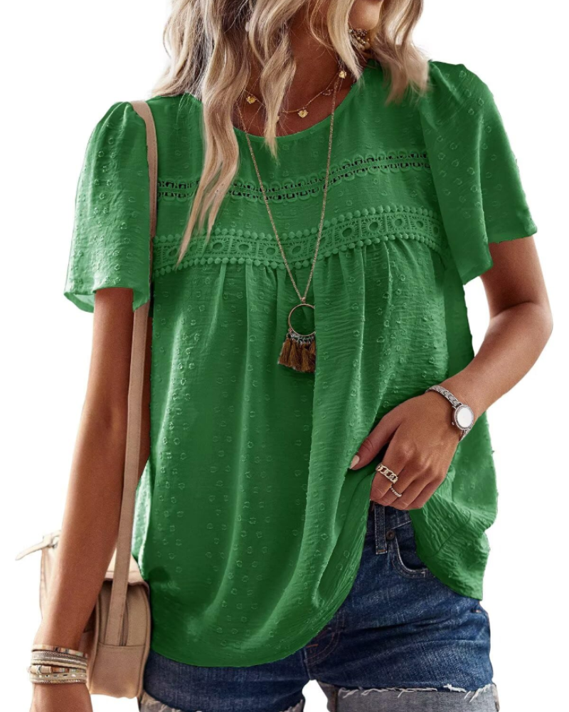 Grace Women's Boho Blouse – Lace Short Sleeve Tunic Top for Vacation and Summer