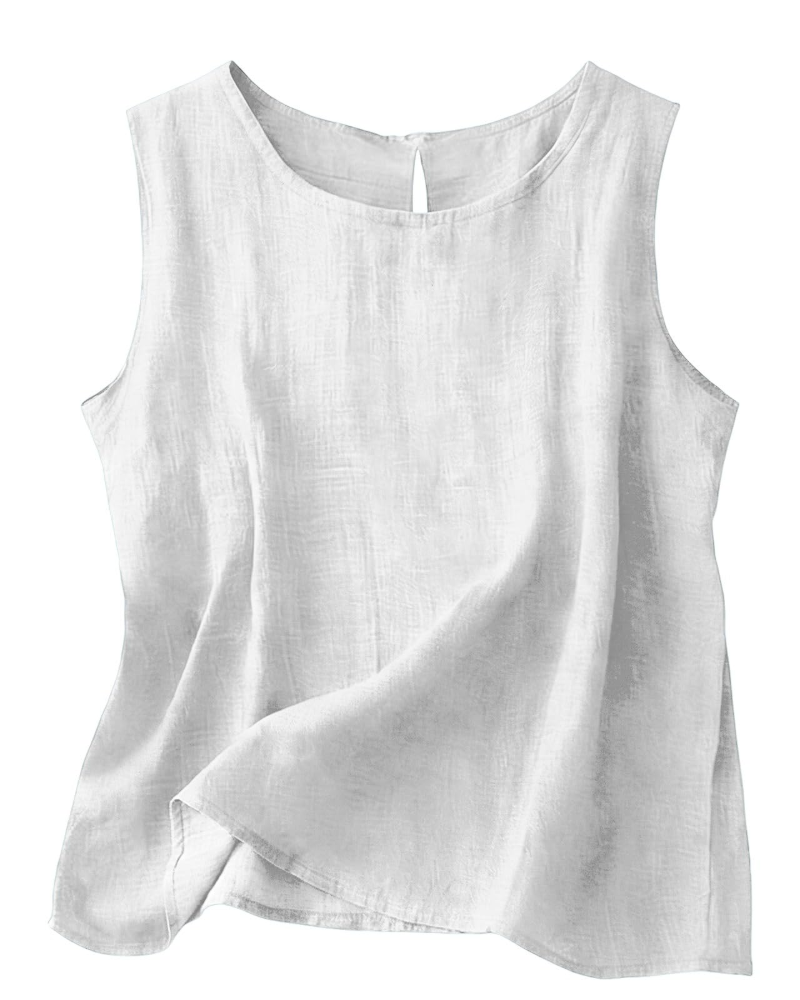 Claire Women's Cotton Linen Tank Top – Sleeveless Round Neck Top for Summer