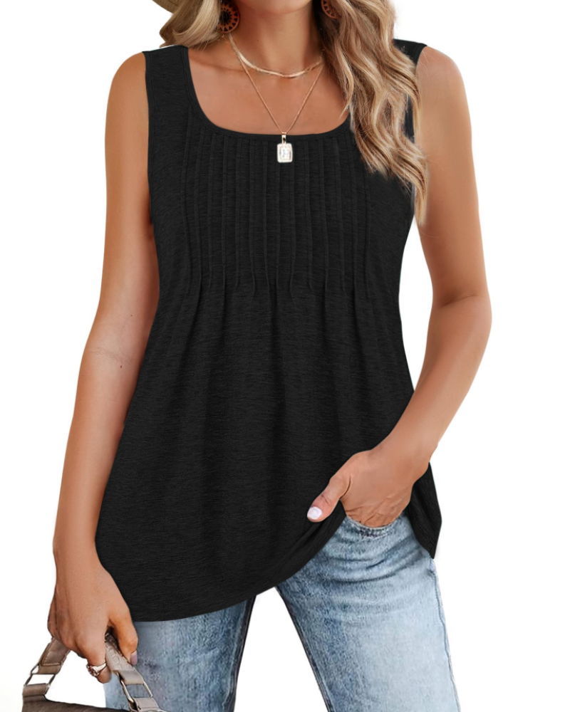 Grace Women's Square Neck Tank Top – Sleeveless Pleated Blouse for Summer Wear