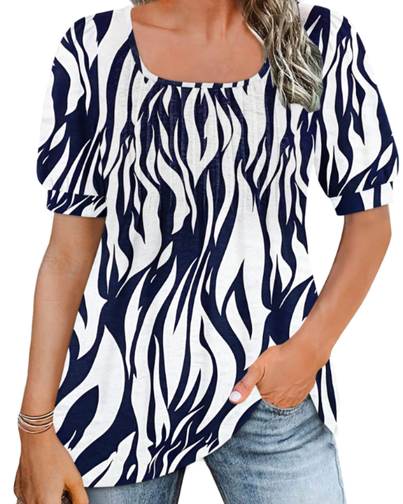 Olivia Women's Square Neck Tunic Top – Puff Sleeve Blouse with Pleated Front