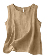 Claire Women's Cotton Linen Tank Top – Sleeveless Round Neck Top for Summer