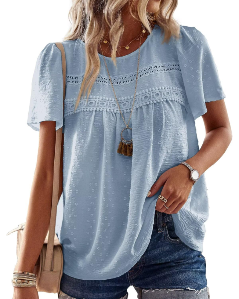 Grace Women's Boho Blouse – Lace Short Sleeve Tunic Top for Vacation and Summer