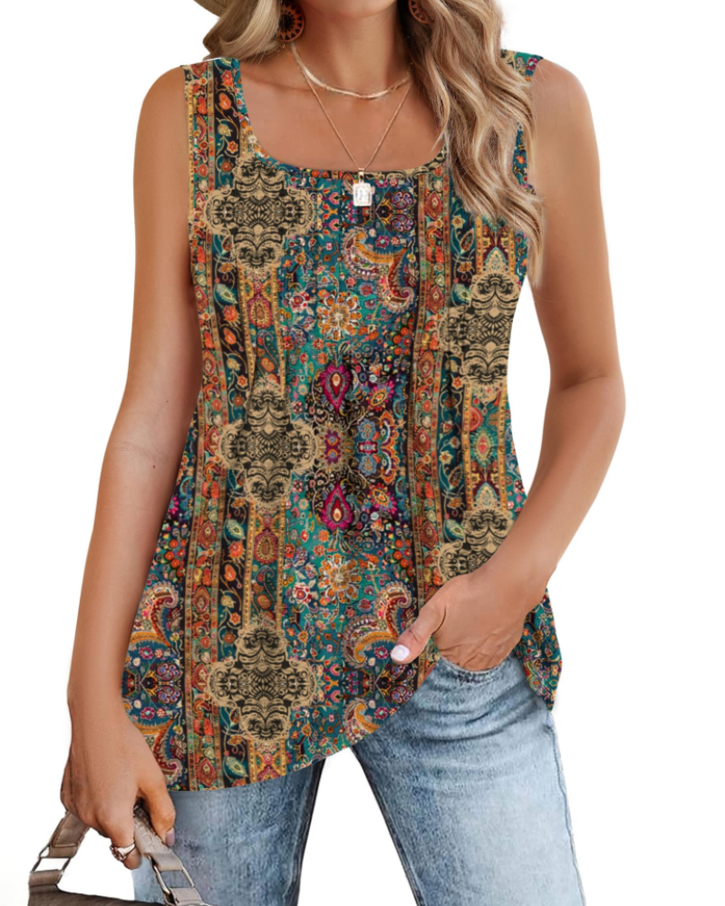 Grace Women's Square Neck Tank Top – Sleeveless Pleated Blouse for Summer Wear