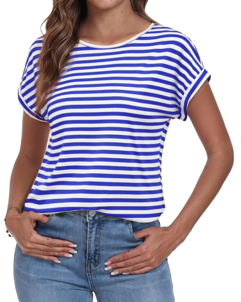 Emma Women's Striped T-Shirt – Crew Neck Short Sleeve Tee for Casual Summer Wear