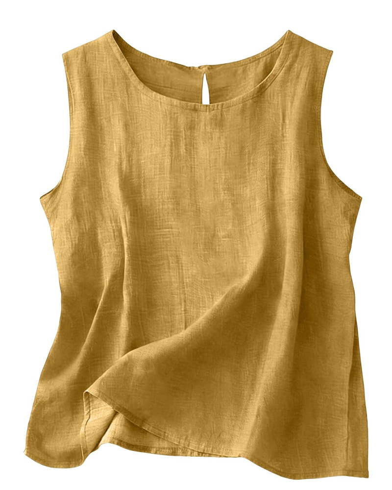 Claire Women's Cotton Linen Tank Top – Sleeveless Round Neck Top for Summer