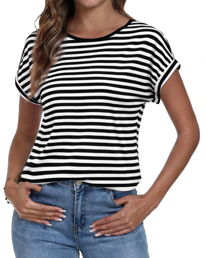 Emma Women's Striped T-Shirt – Crew Neck Short Sleeve Tee for Casual Summer Wear