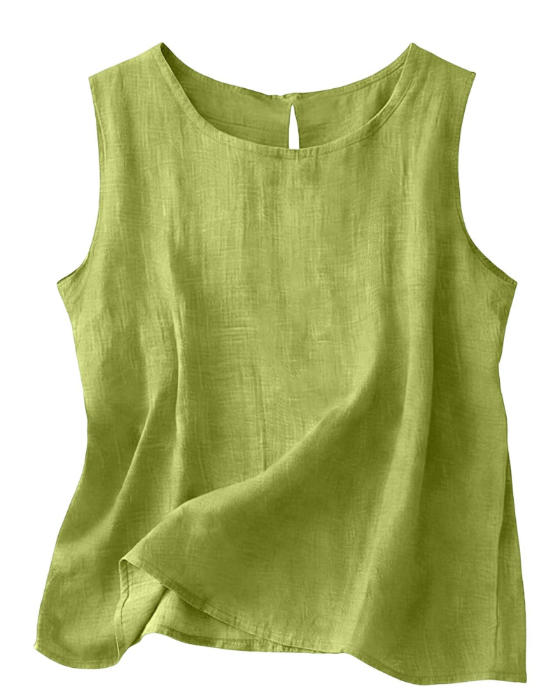 Claire Women's Cotton Linen Tank Top – Sleeveless Round Neck Top for Summer