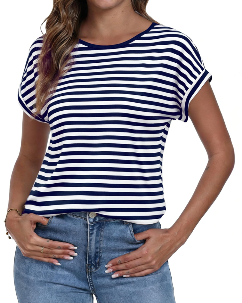 Emma Women's Striped T-Shirt – Crew Neck Short Sleeve Tee for Casual Summer Wear