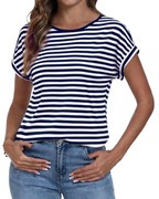 Emma Women's Striped T-Shirt – Crew Neck Short Sleeve Tee for Casual Summer Wear
