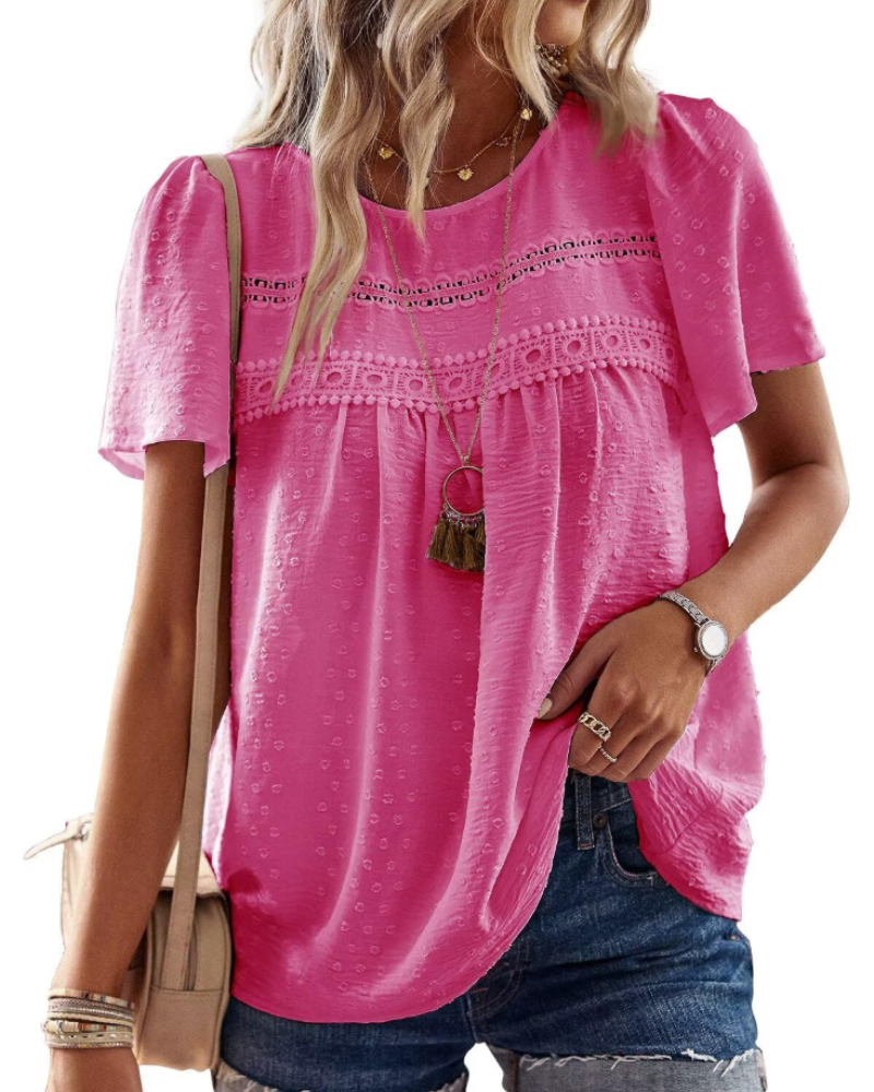 Grace Women's Boho Blouse – Lace Short Sleeve Tunic Top for Vacation and Summer